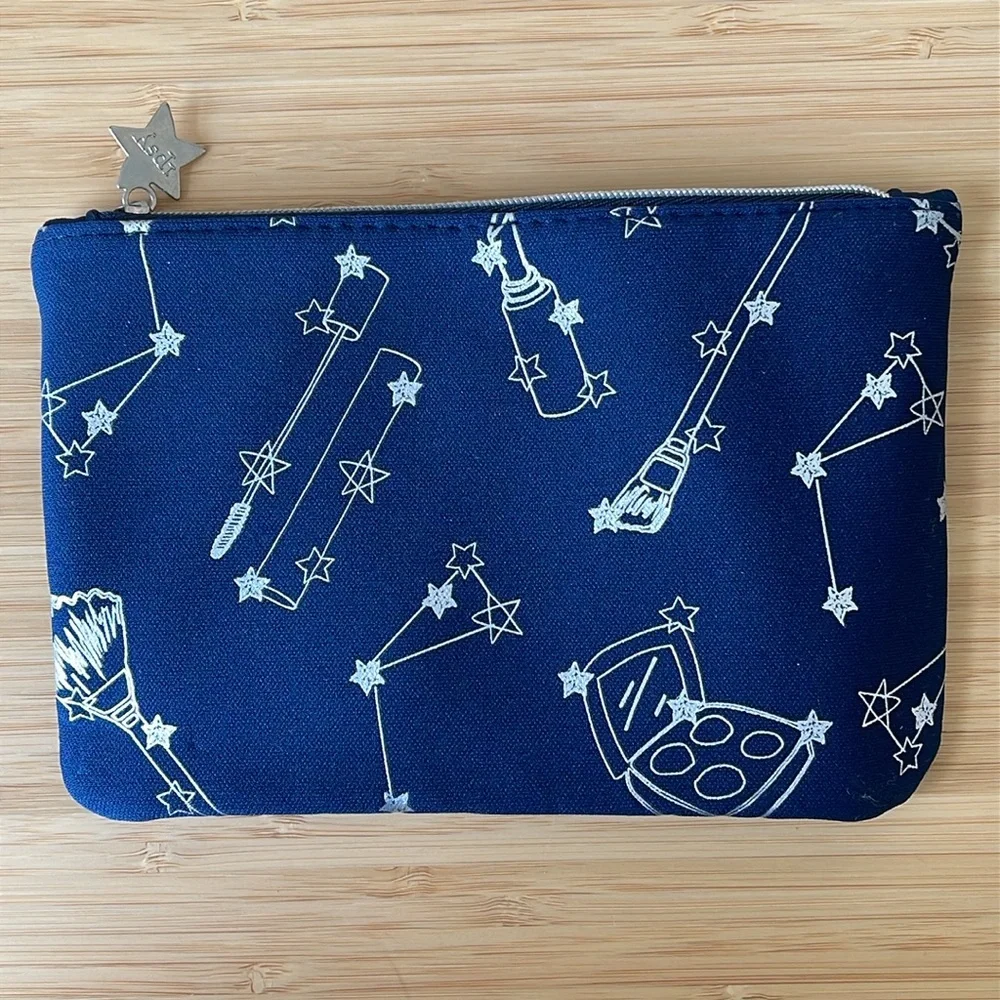 Ipsy Bag -Navy Blue Makeup Pouch with Silver Star Constellation Astrology Design